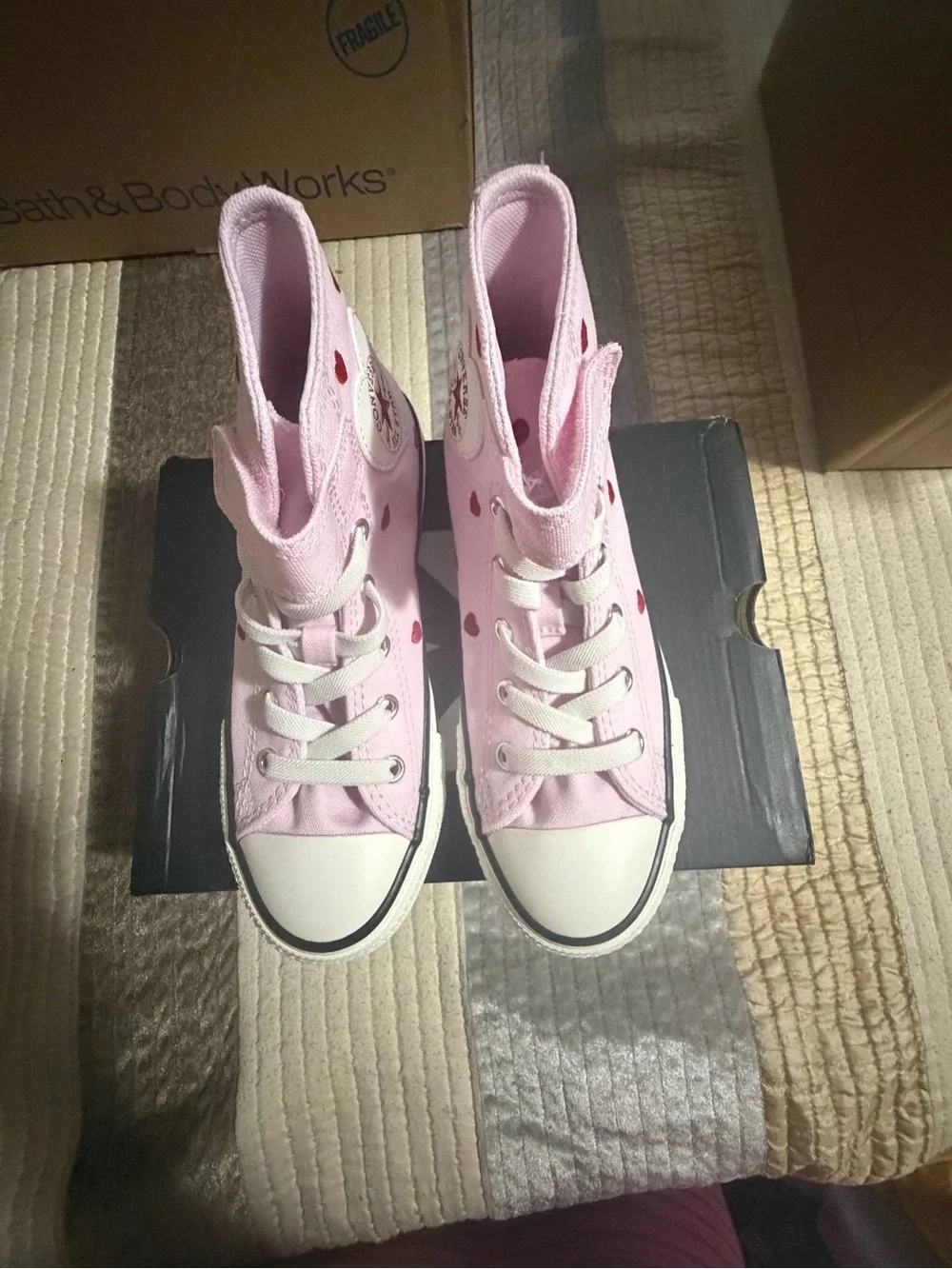Converse Pink High-Top Kids Sneakers with Heart Accents